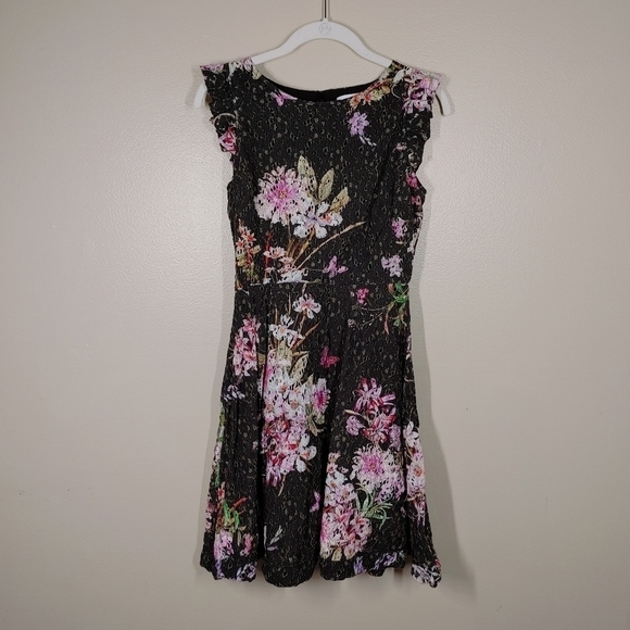 Anthropologie Eri + Ali Nevaeh Black Floral Lace Dress Size 4 - Picture 11 of 12